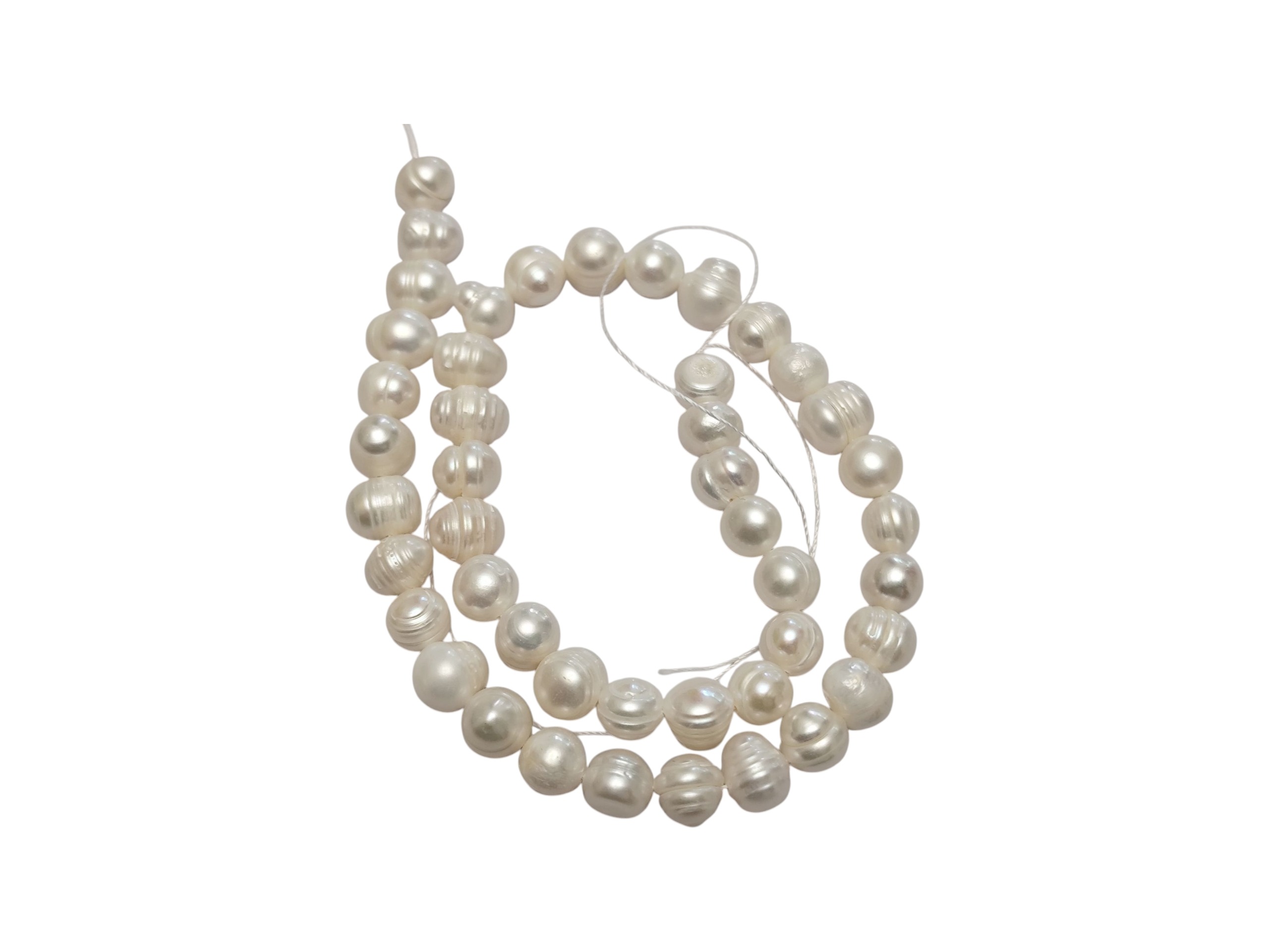Freshwater ringed pearl string, Cream, 34cm length of strand, 8-9mm diameter