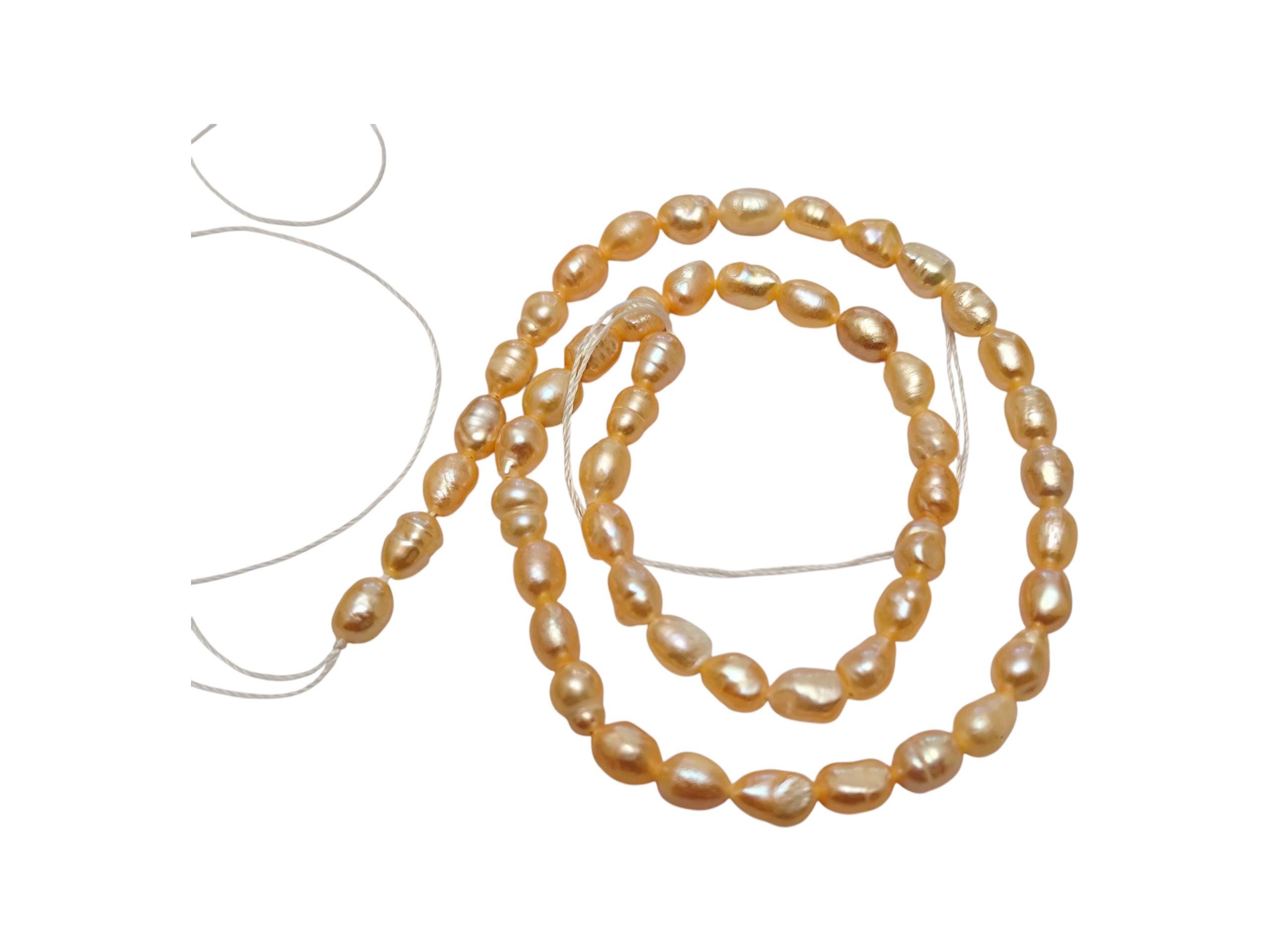 Freshwater rice shaped pearl string, Peach, 34cm length of strand, 4.5-5mm diameter