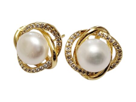 Pearl Knot Earrings, 10mm pearl, Gold