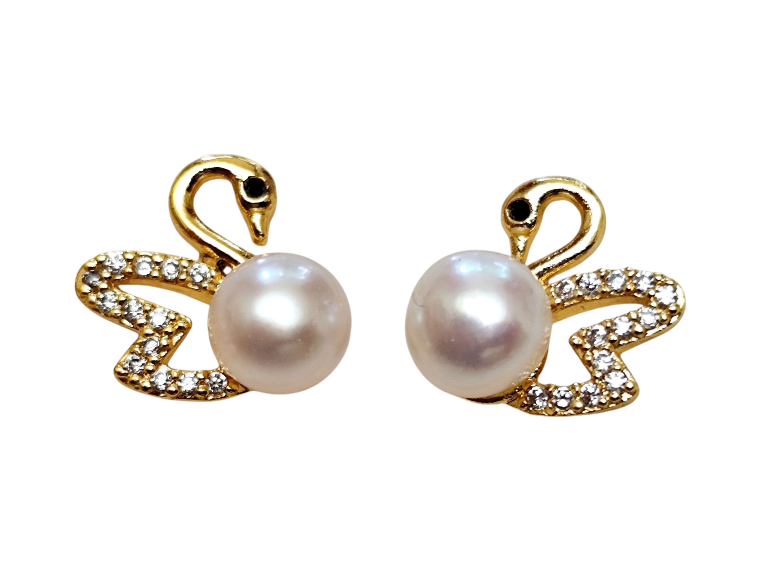 Swan Pearl Earrings, 7mm pearl, Gold