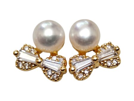Bowtie Pearl Earrings, 17x13mm pearl, Gold