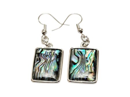 Rectangular Paua shell earring, 16x21mm, Silver