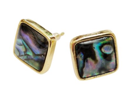 Square Paua shell earring studs, 13mm, gold