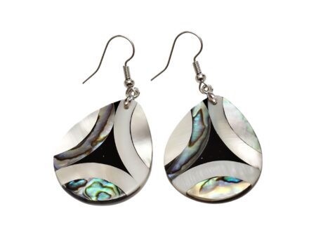 Teardrop inlaid Paua shell earring, 32mm