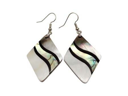 Diamond shape inlaid Paua shell earring, 40mm