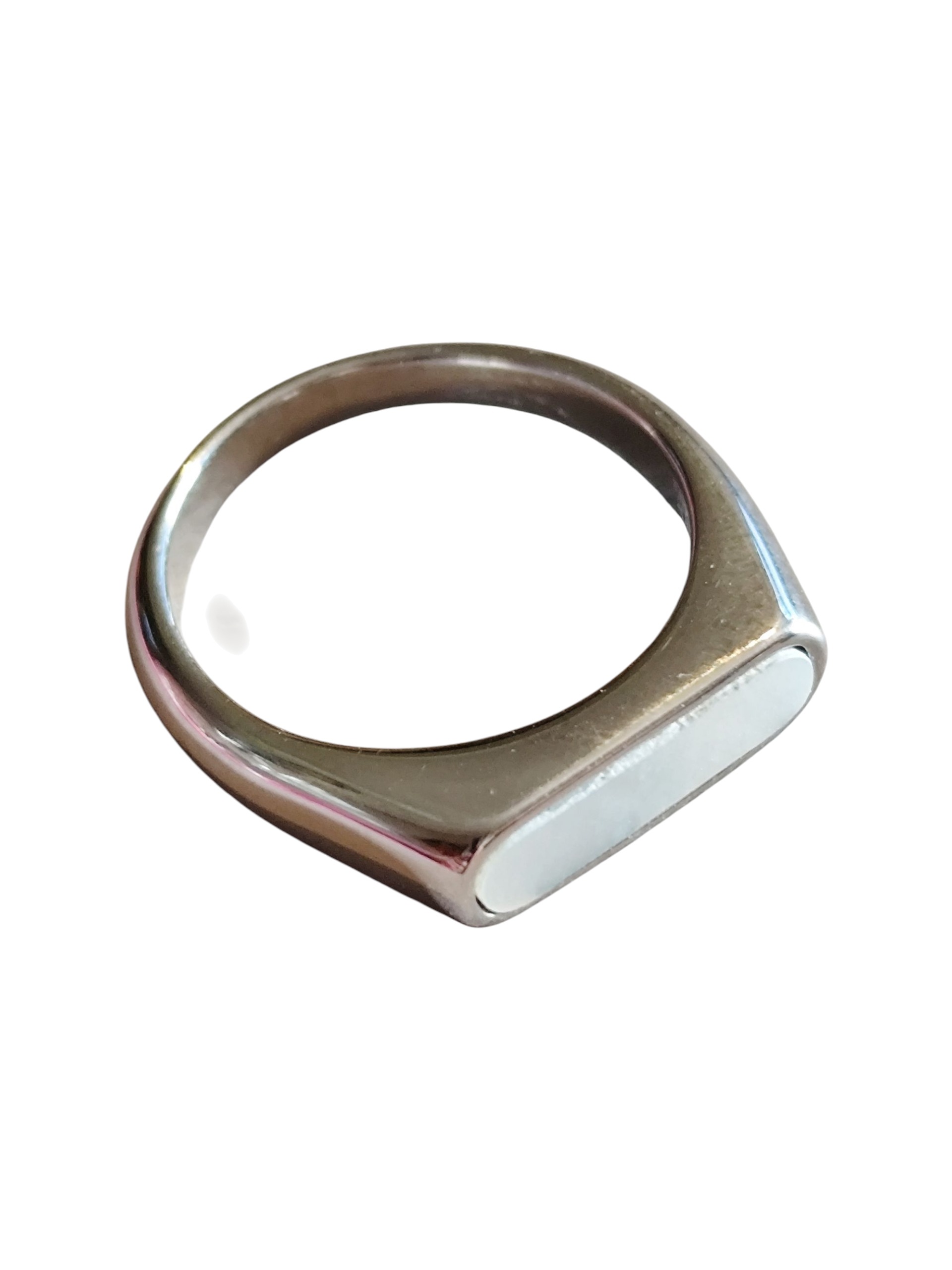 Stainless steel ring, size 6-13, Silver w Mother of Pearl