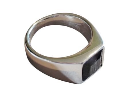 Stainless steel ring, size 6-13, Silver with Black Onyx