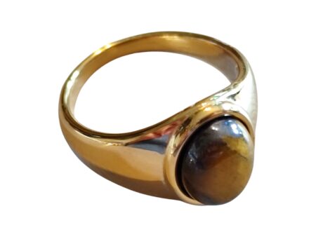 Stainless steel ring, size 6-13, Gold with tigers eye Cabochon