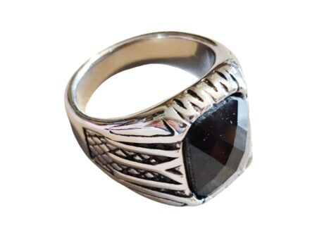 Stainless steel ring, size 6-13, Silver with Black Onyx