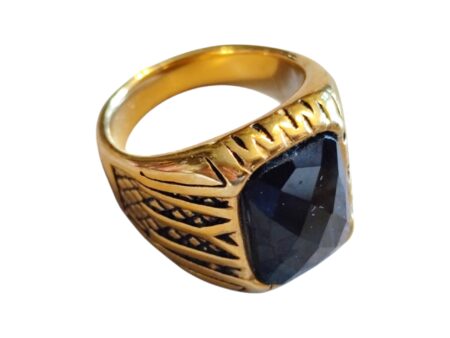 Stainless steel ring, size 6-13, Gold with Black Onyx