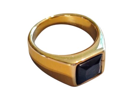Stainless steel ring, size 6-13, Gold with Black Onyx