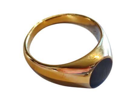 Stainless steel ring, size 6-13, Gold with Black Onyx Cabochon