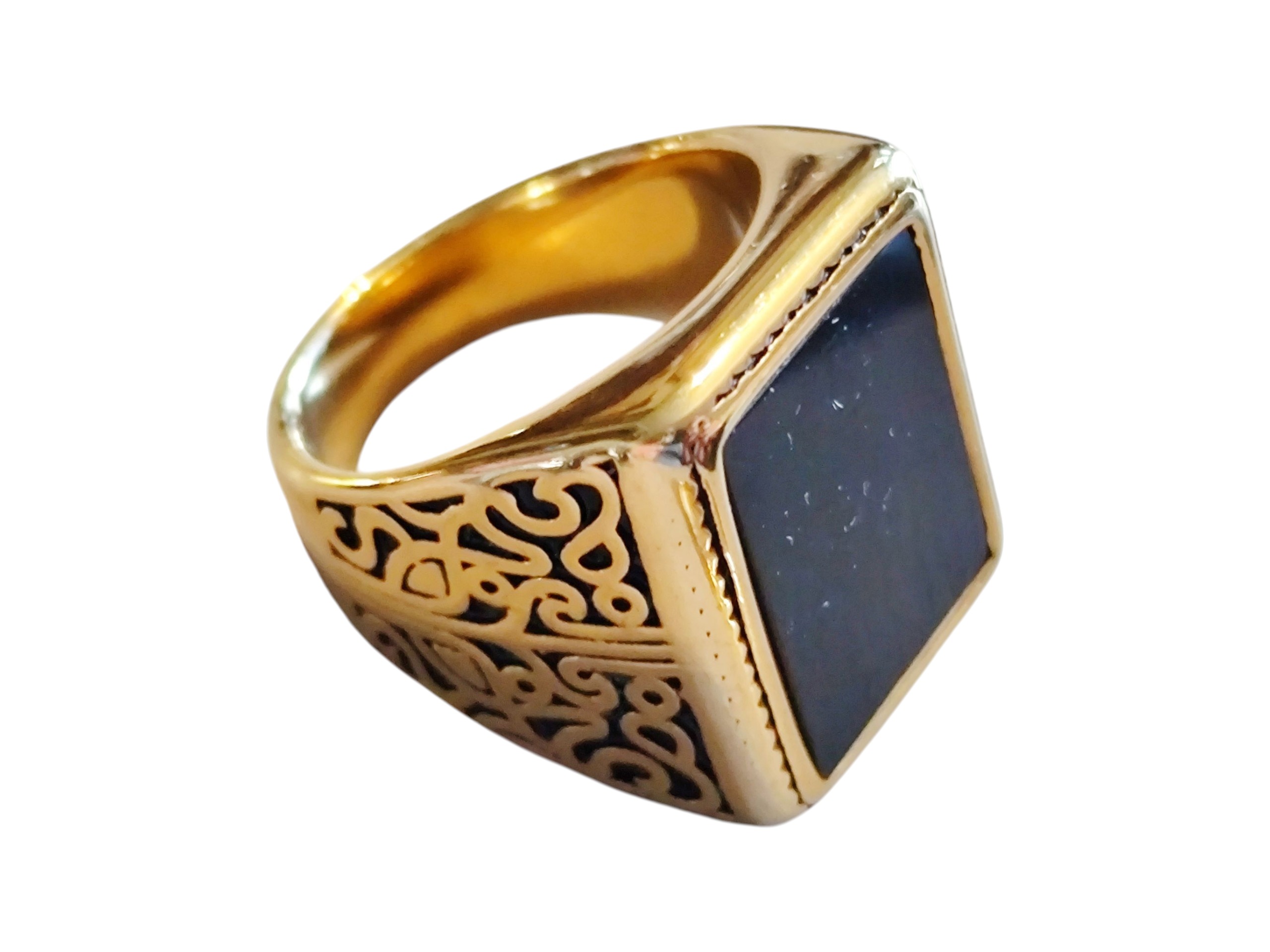 Stainless steel ring, size 6-13, Gold with Black Onyx