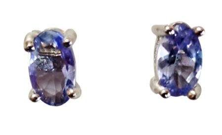 Tanzanite oval earring stud 5x3mm set in 925 silver