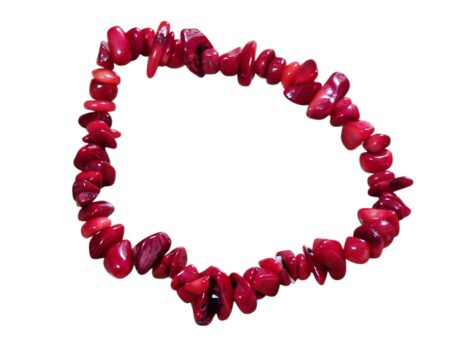 Red coral chip bracelet, stretchcord