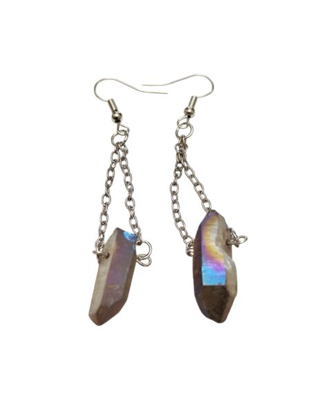 Aura crystal on chain earrings, aprox 7cm long