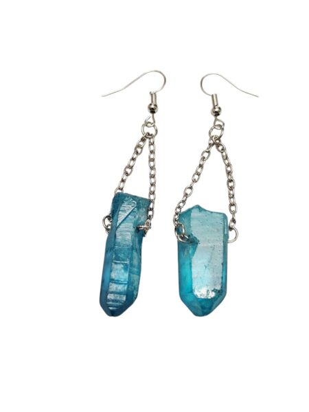 Aqua Aura crystal on chain earrings, aprox 7cm long