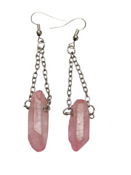 Pink Aura crystal on chain earrings, aprox 7cm long