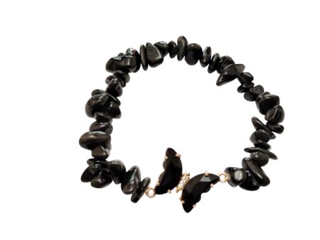 Black Onyx stretchcord bracelet with butterfly