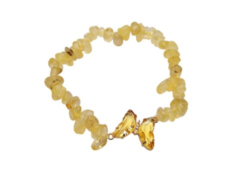 Citrine stretchcord bracelet with butterfly