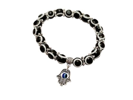 Evil eye bead bracelet, 10mm, stretchcord, Black