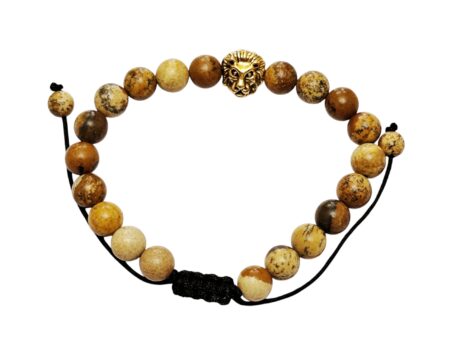 Adjustable 8mm Picture stone bead bracelet with lion head