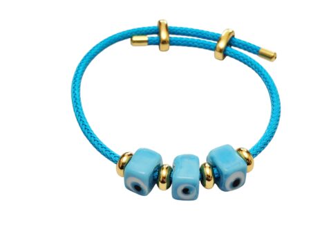 Eye bracelet, blue, 3 square glass beads
