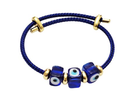 Eye bracelet, Ink Blue, 3 square glass beads