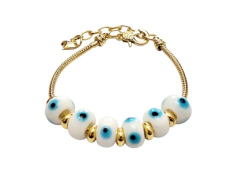 Eye bracelet, White, 6 Oval glass beads