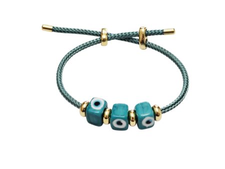 Eye bracelet, Teal, 3 square glass beads