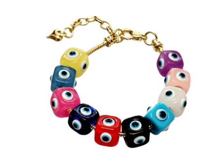 Eye bracelet, Multi Color, 10 Square Resin beads