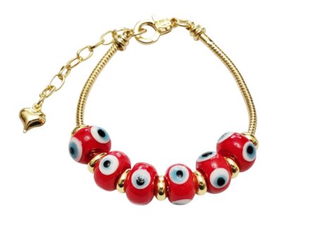 Eye bracelet, Red, 6 Oval glass beads