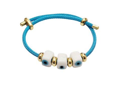 Eye bracelet, Blue light beads, 3 square glass beads