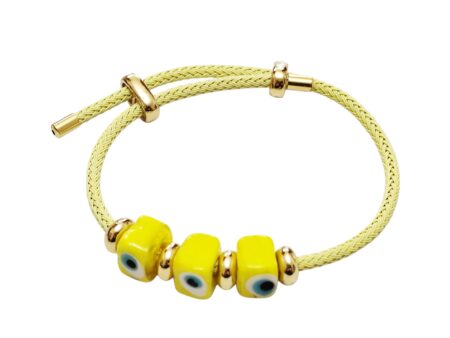 Eye bracelet, Yellow, 3 square glass beads