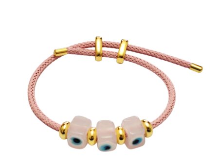 Eye bracelet, Pink, 3 square glass beads