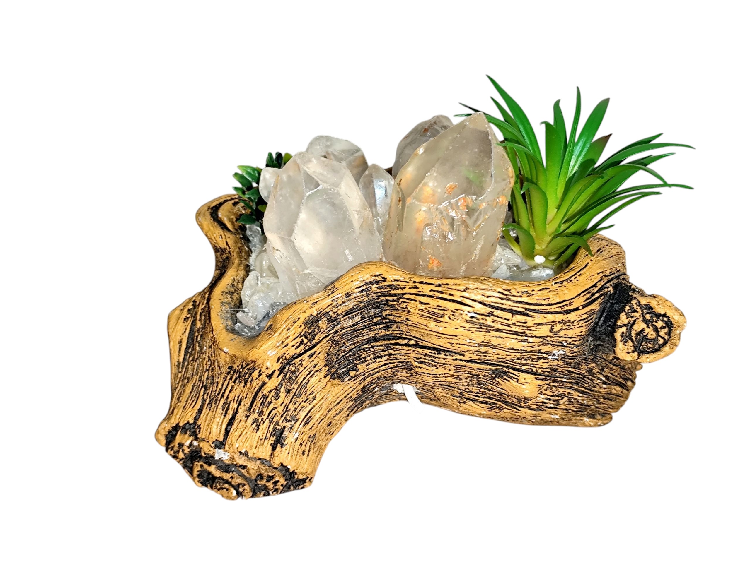 Tree root hedgehog light with quartz, 16cm wide
