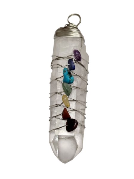 Crystal with chakra stones pendant, Approximately 50mm