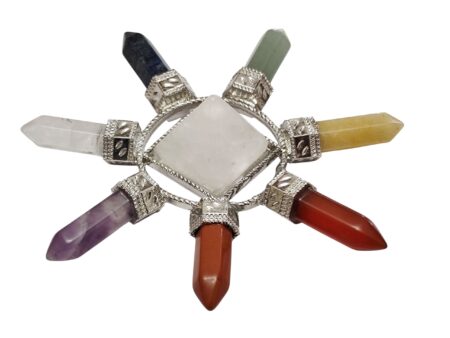 Assorted gemstone Pyramid w chakra points, 90mm