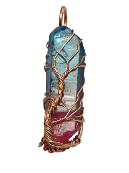 Assorted quartz pendant w tree-of-life copper wire wrapped, 50-60mm