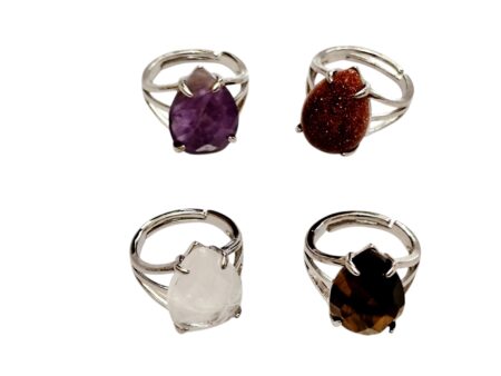 Mixed teardrop facet gemstone ring, adjustable sizes. Various gemstones.