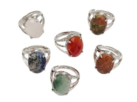 Mixed oval facet gemstone ring, adjustable sizes. Various gemstones.