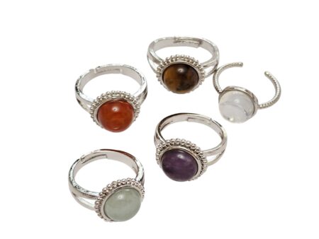 Mixed round cabochon gemstone ring, adjustable sizes. Various gemstones.