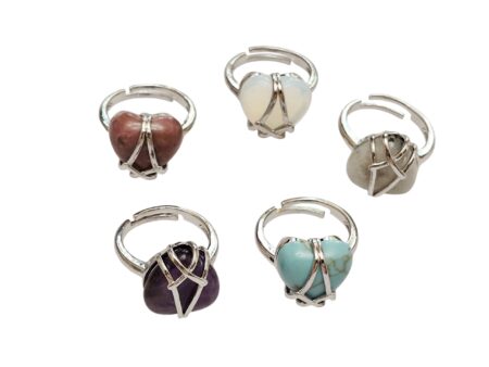Heart gemstone ring, adjustable sizes. Various gemstones.