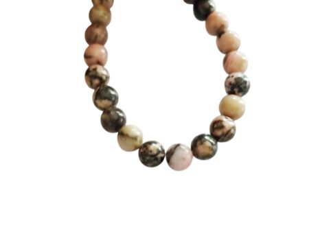 Rhodonite bead string, round, 6mm, 40cm