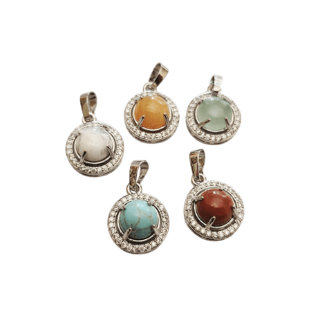 Round Halo Pendant in Base Metal with various stones. 20mm