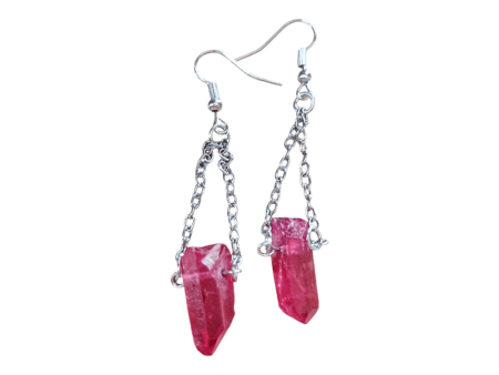 Red Aura crystal on chain earrings, aprox 7cm long