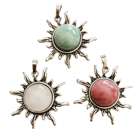 Sun Pendant in Base Metal with various stone cabochons. 37mm