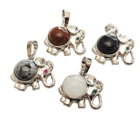 Elephant Pendant with various Round stone Cabochon. 20mm