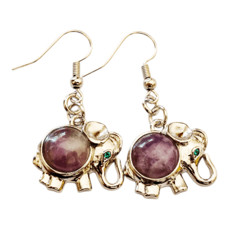 Elephant Earrings with different Gemstone Cabochons – Base Metal