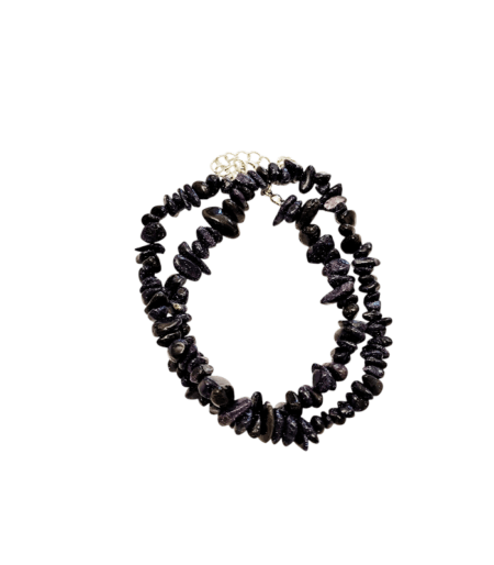 Chip string double bracelet or single 37cm necklace w 6cm extension chain, Blue Goldstone